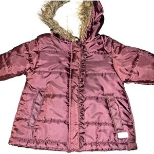 Toddler Puffer Coat 18M Burgundy Faux Fur Hood Winter Jacket Girls 7 For All Man